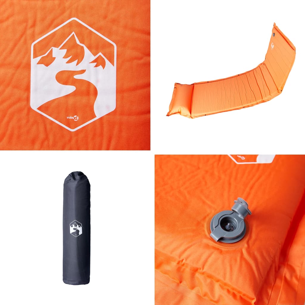 1-personers campingmadras med pude selvoppustelig orange