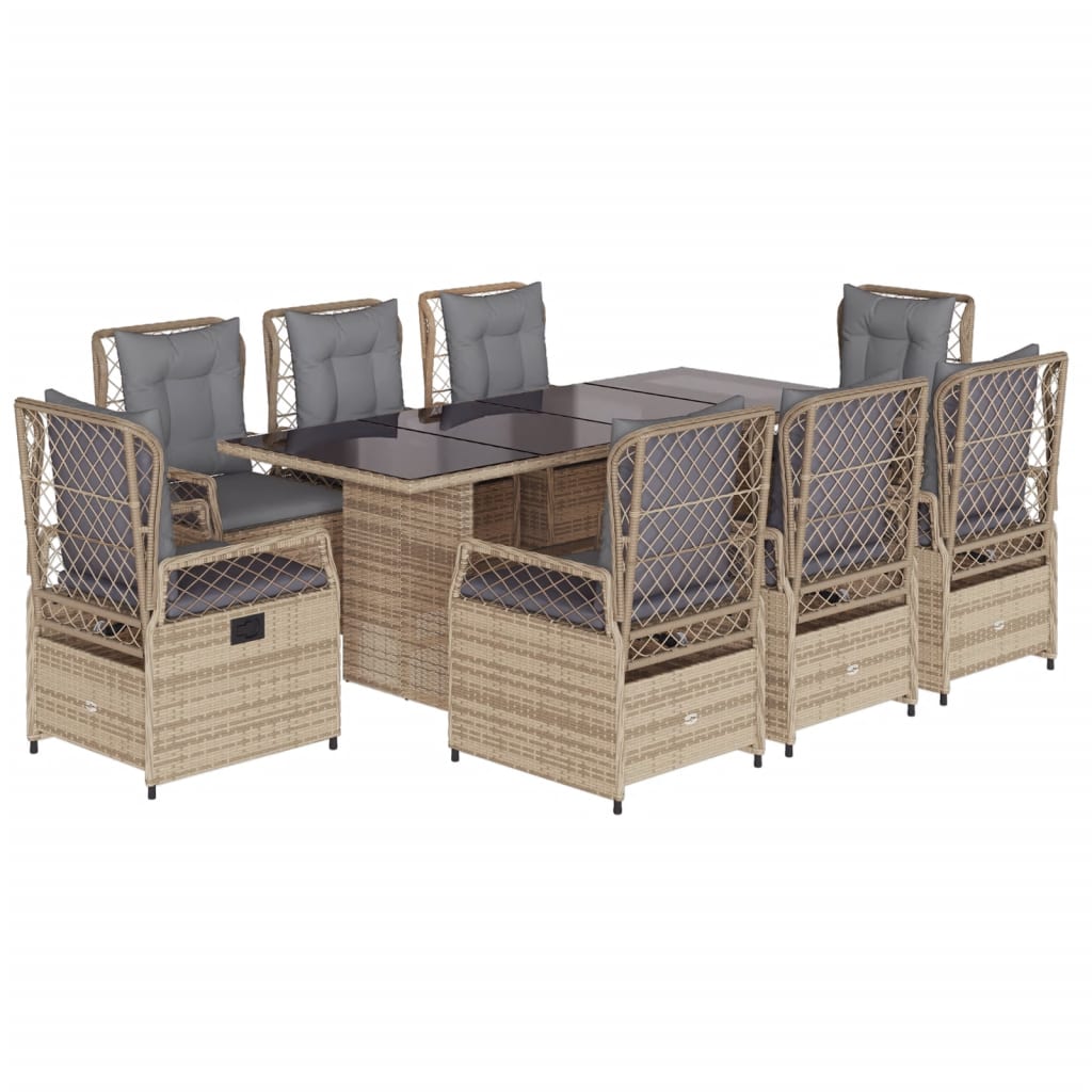spisebordssæt til haven 9 dele med hynder polyrattan beige