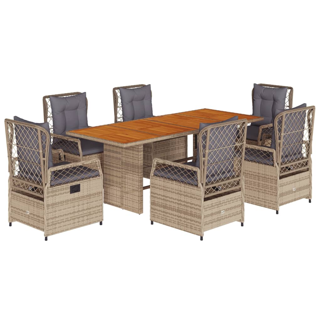 spisebordssæt til haven 7 dele med hynder polyrattan beige