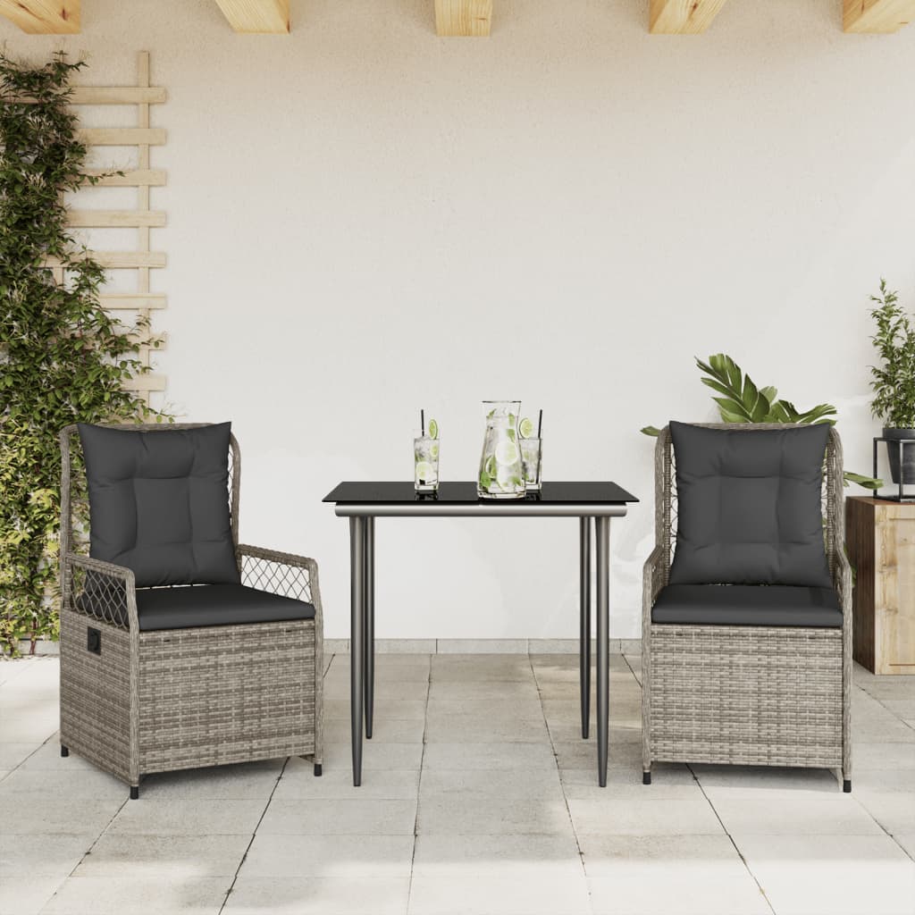 spisebordssæt til haven 3 dele med hynder polyrattan grå