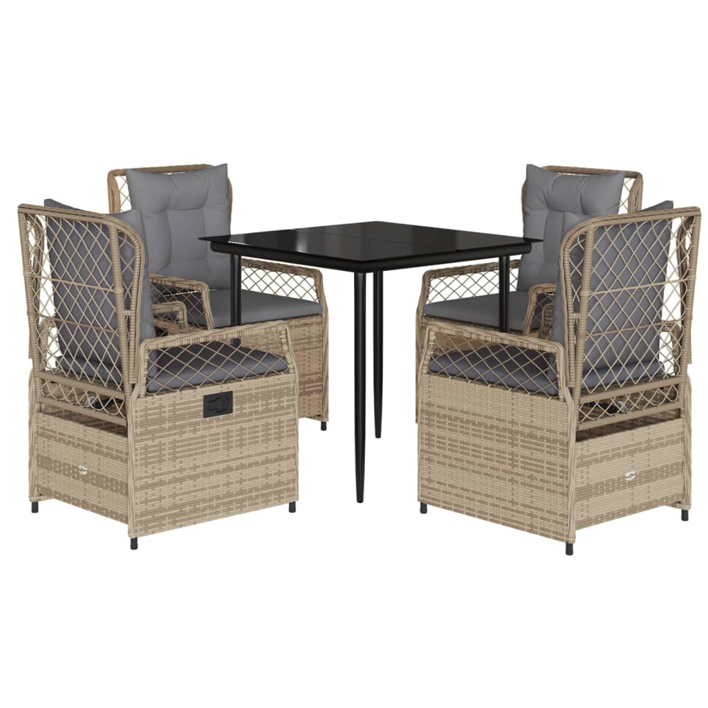 spisebordssæt til haven 5 dele med hynder polyrattan beige