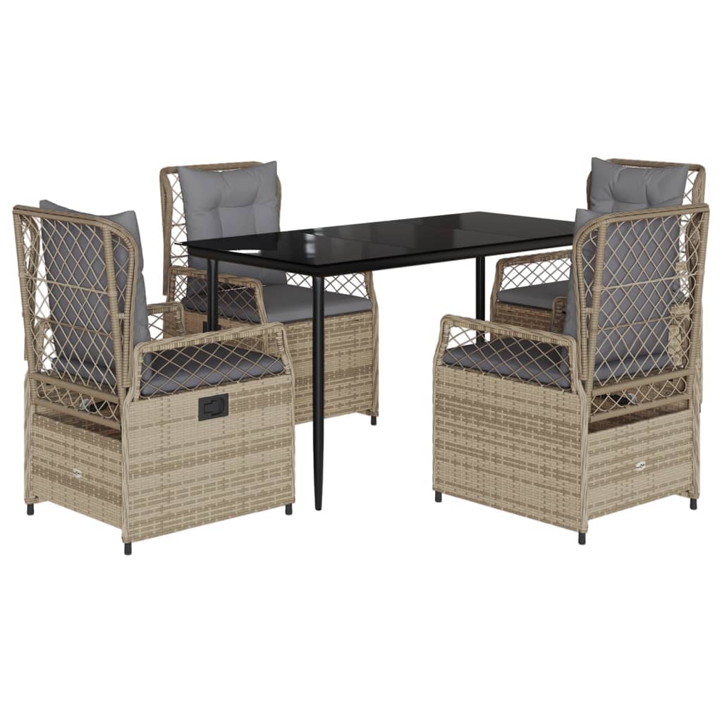 spisebordssæt til haven 5 dele med hynder polyrattan beige