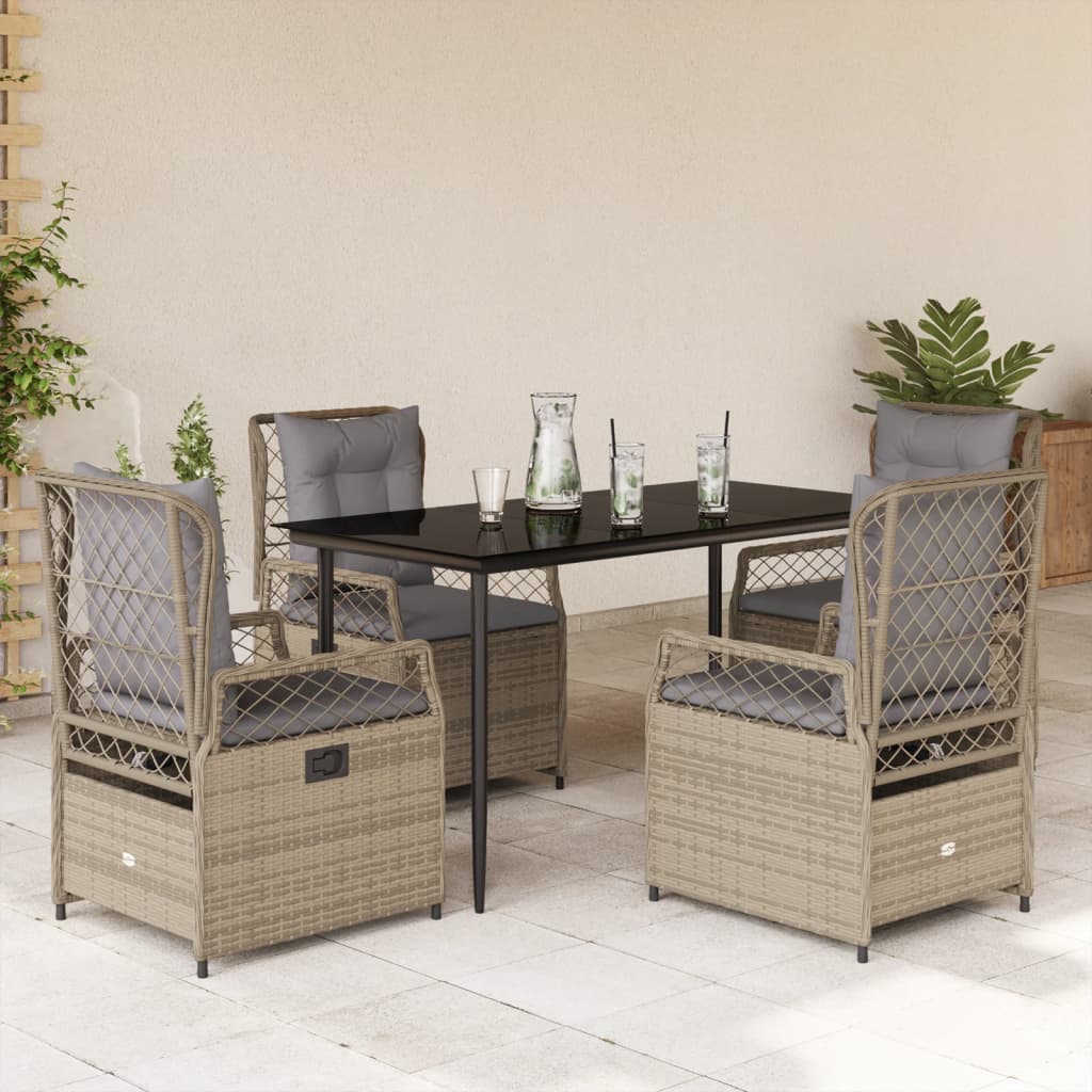 spisebordssæt til haven 5 dele med hynder polyrattan beige