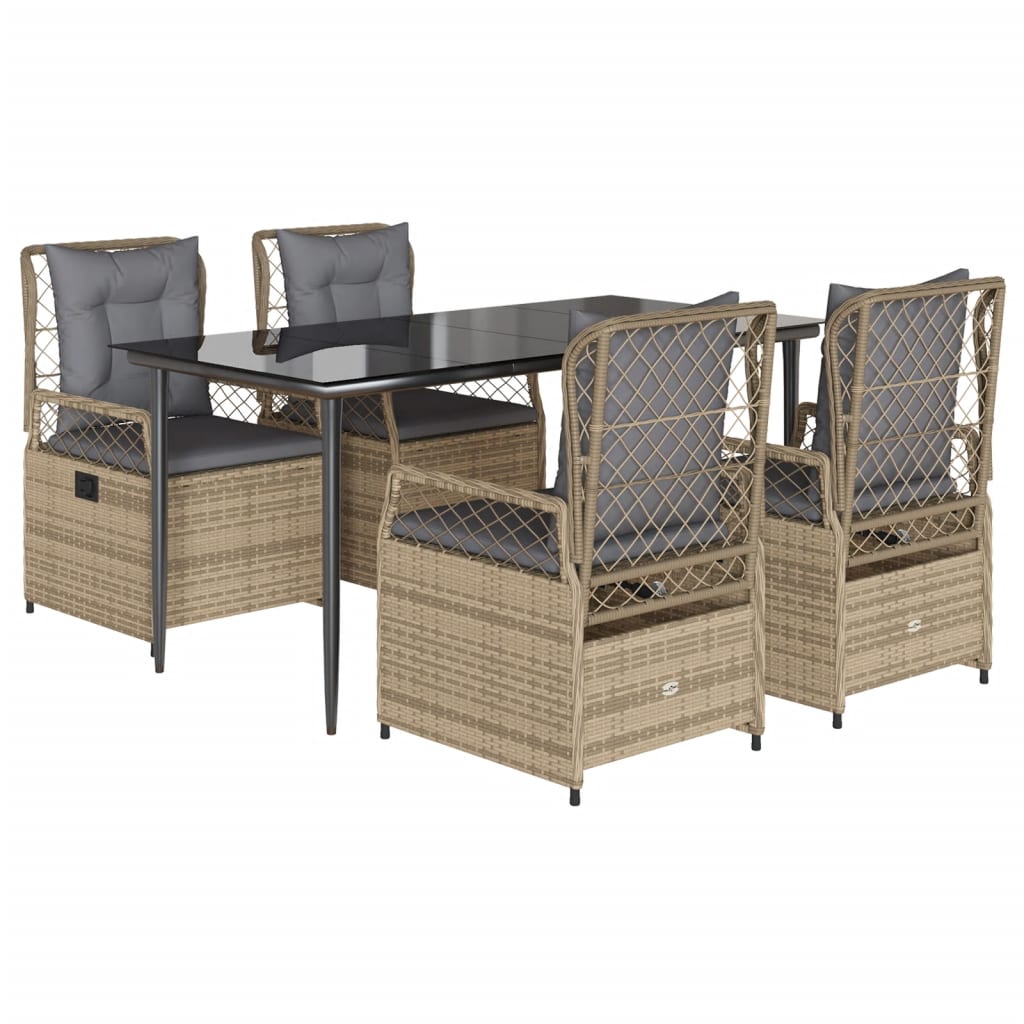 spisebordssæt til haven 5 dele med hynder polyrattan beige