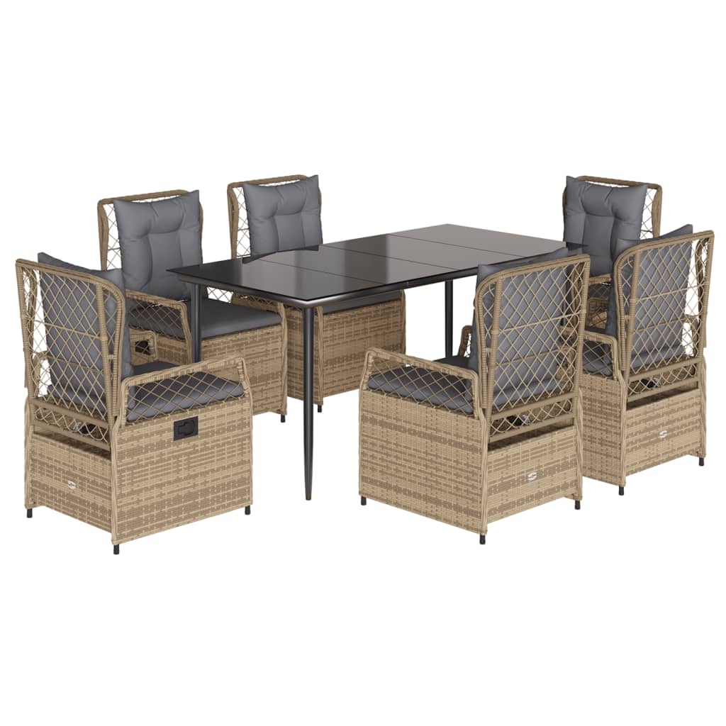 spisebordssæt til haven 7 dele med hynder polyrattan beige