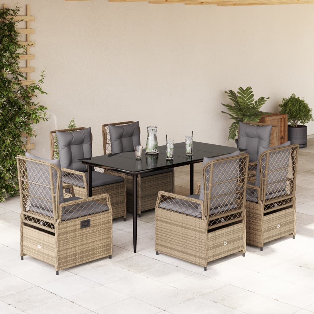 spisebordssæt til haven 7 dele med hynder polyrattan beige