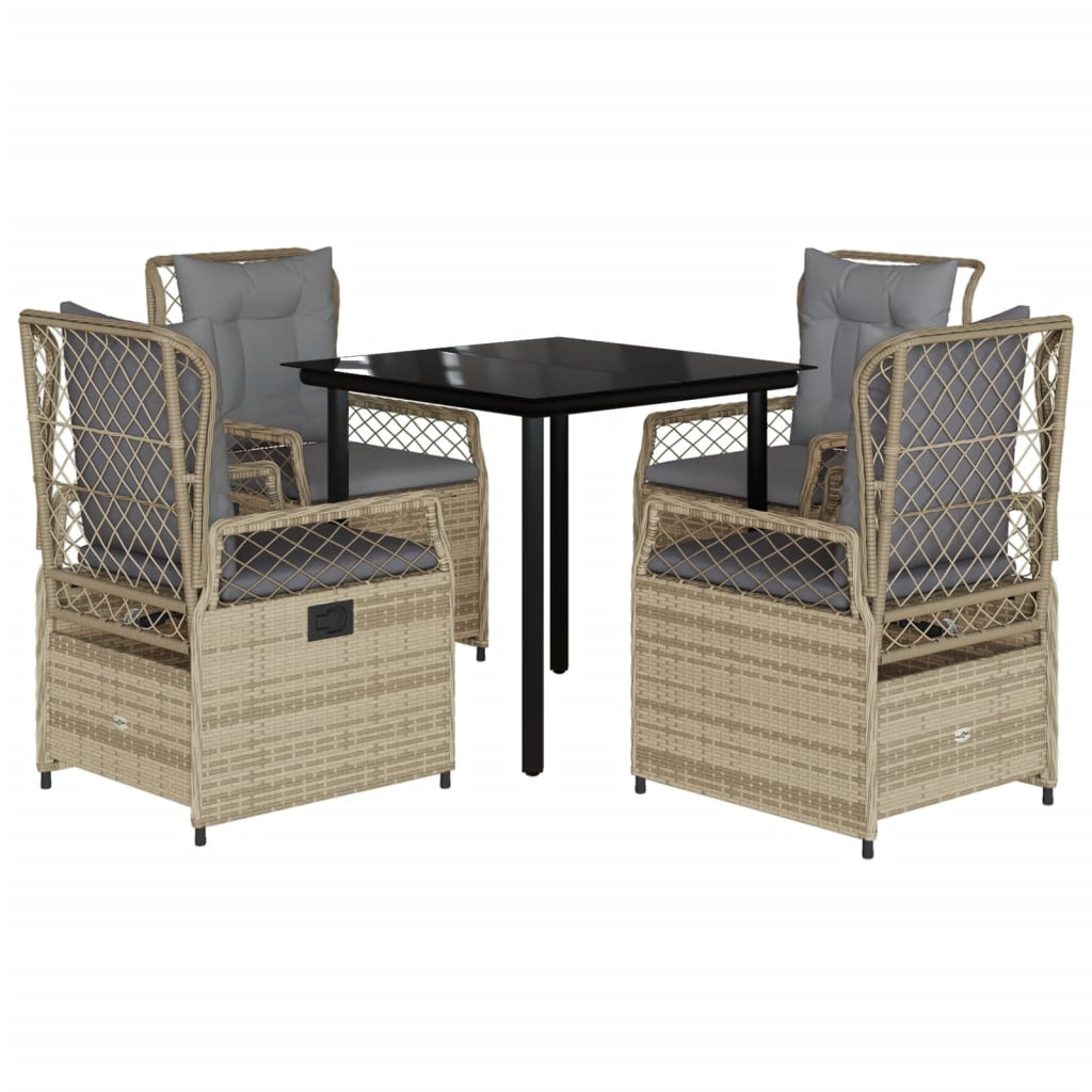 spisebordssæt til haven 5 dele med hynder polyrattan beige