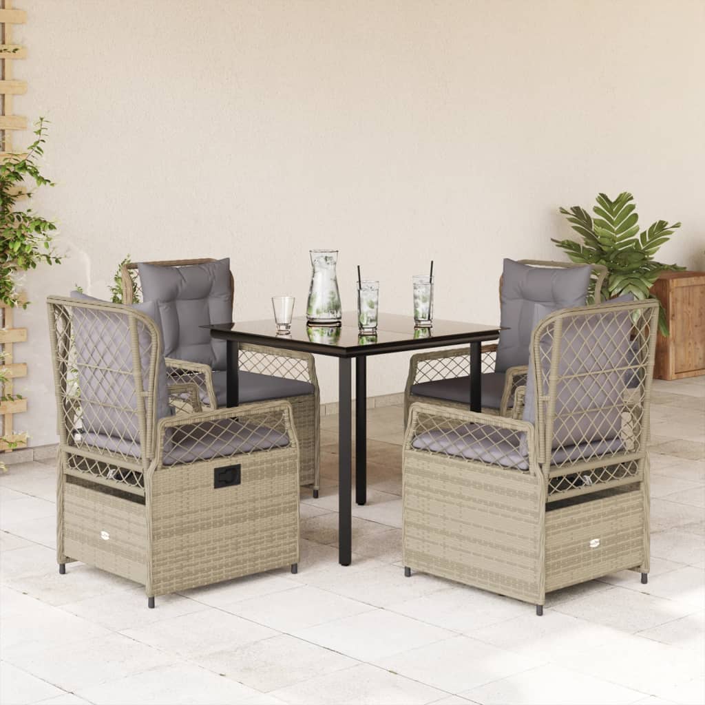 spisebordssæt til haven 5 dele med hynder polyrattan beige