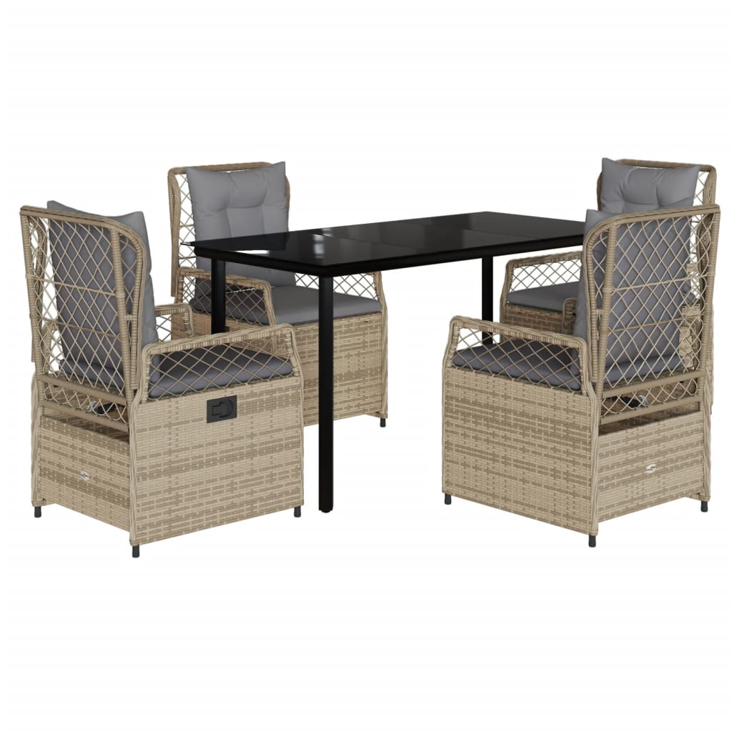 spisebordssæt til haven 5 dele med hynder polyrattan beige