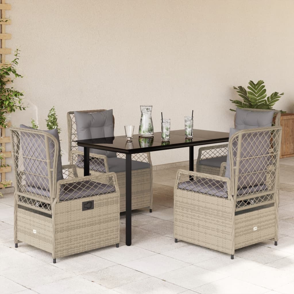 spisebordssæt til haven 5 dele med hynder polyrattan beige