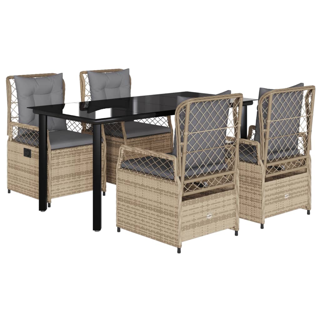 spisebordssæt til haven 5 dele med hynder polyrattan beige