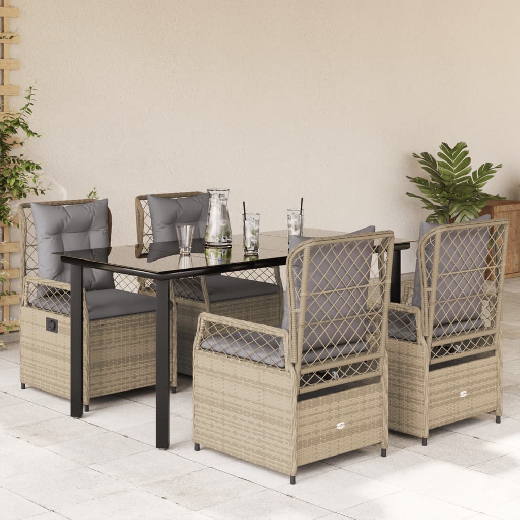 spisebordssæt til haven 5 dele med hynder polyrattan beige