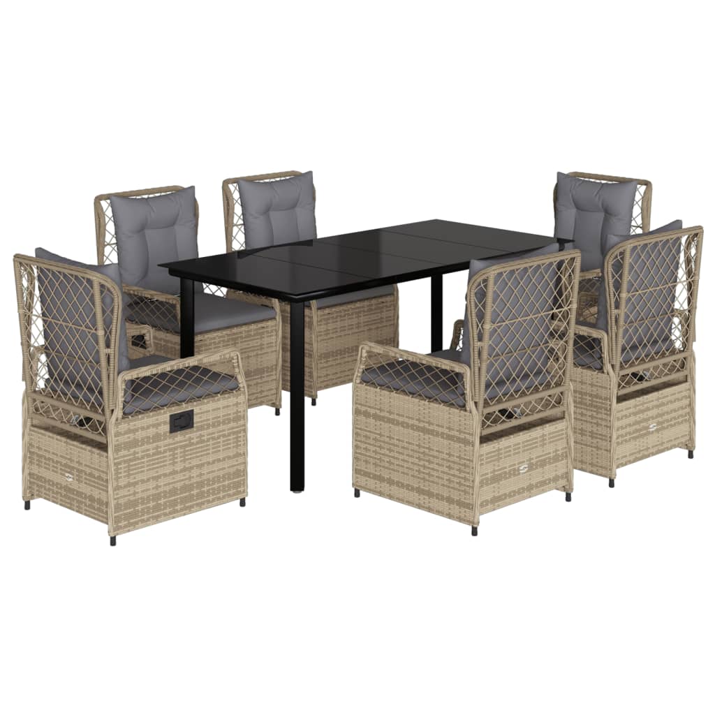 spisebordssæt til haven 7 dele med hynder polyrattan beige