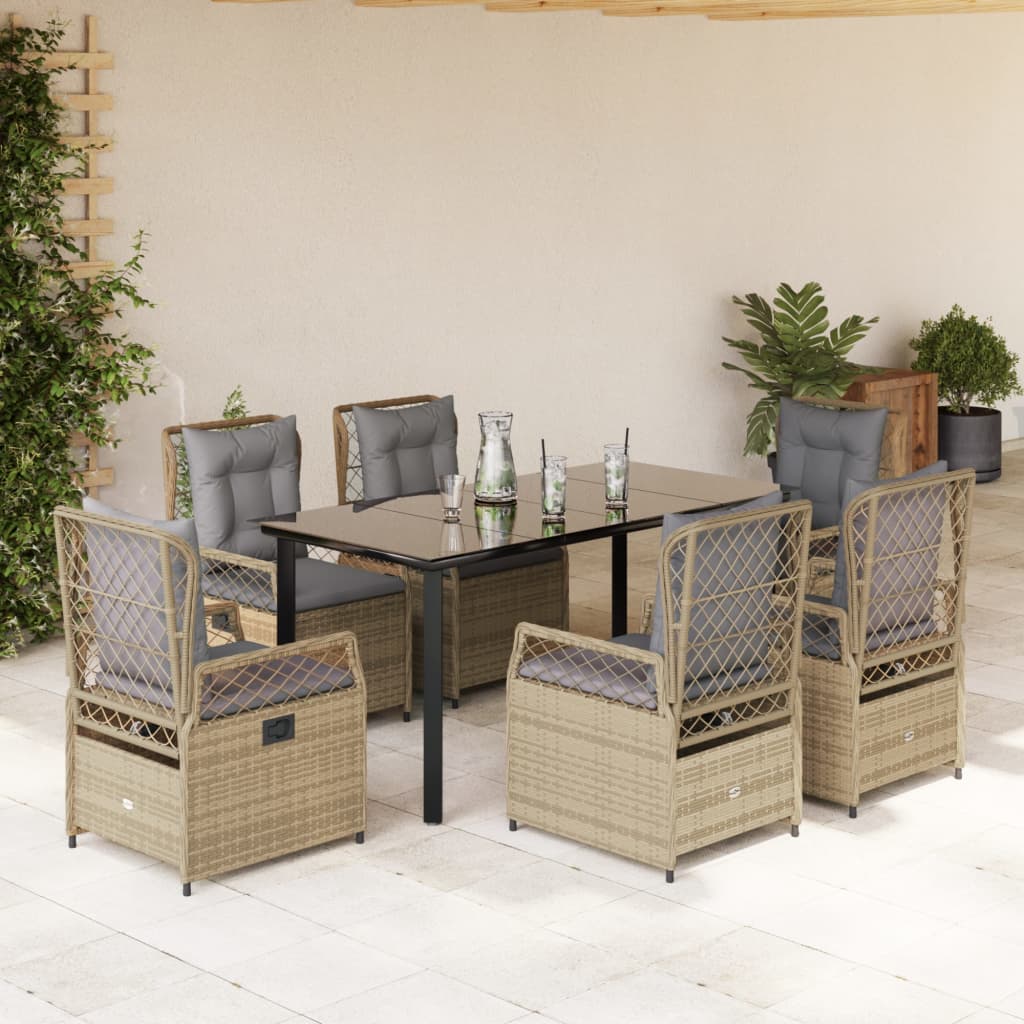 spisebordssæt til haven 7 dele med hynder polyrattan beige