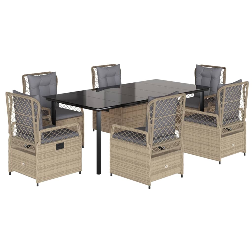 spisebordssæt til haven 7 dele med hynder polyrattan beige