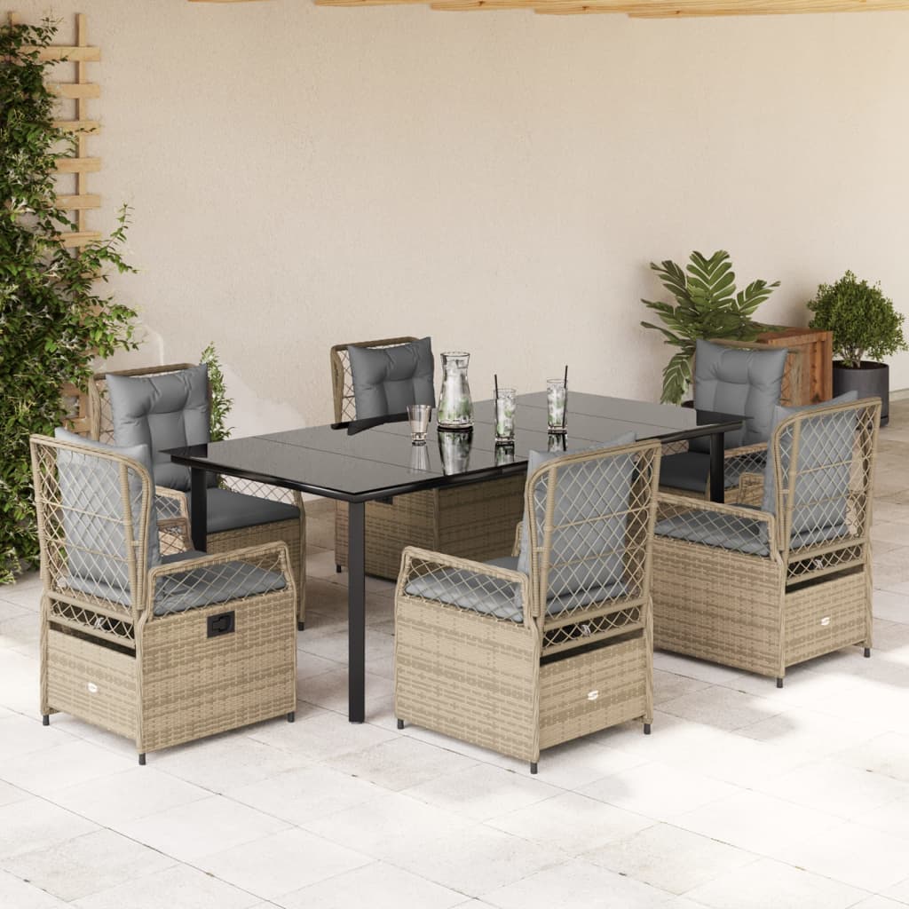spisebordssæt til haven 7 dele med hynder polyrattan beige
