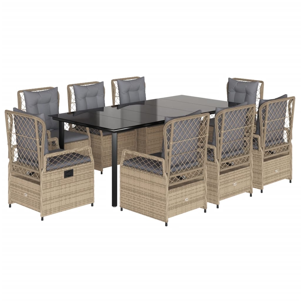 spisebordssæt til haven 9 dele med hynder polyrattan beige