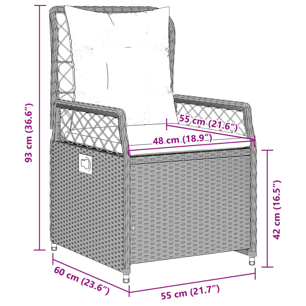 spisebordssæt til haven 3 dele med hynder polyrattan beige