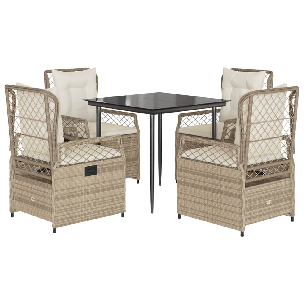 spisebordssæt til haven 5 dele med hynder polyrattan beige