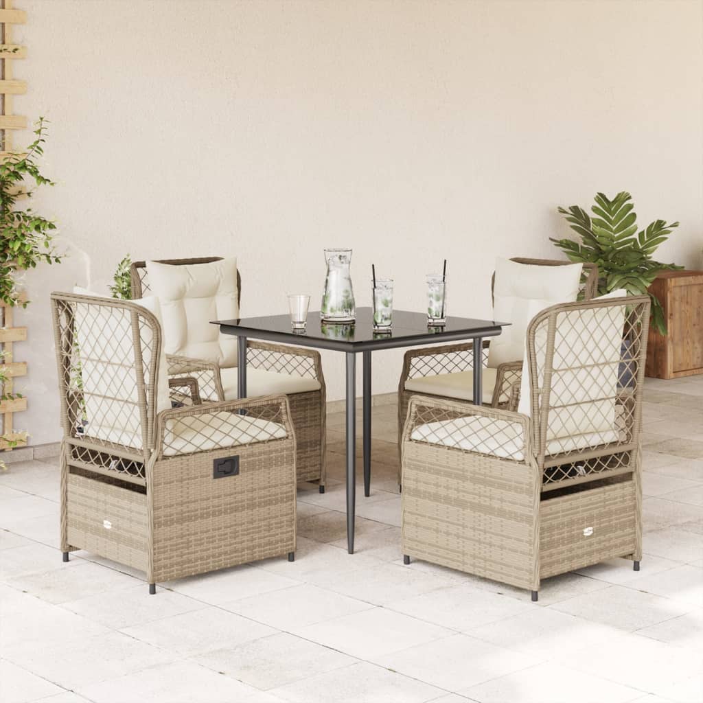 spisebordssæt til haven 5 dele med hynder polyrattan beige