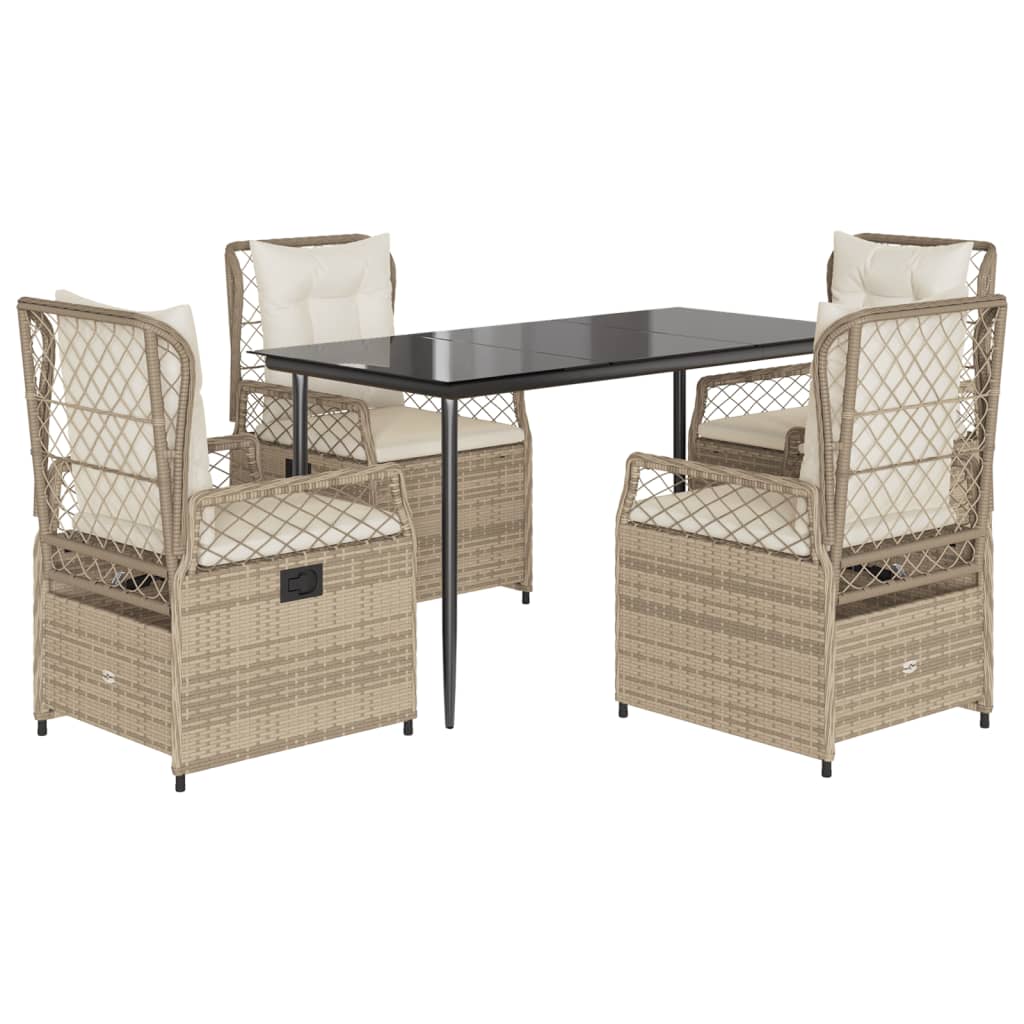 spisebordssæt til haven 5 dele med hynder polyrattan beige