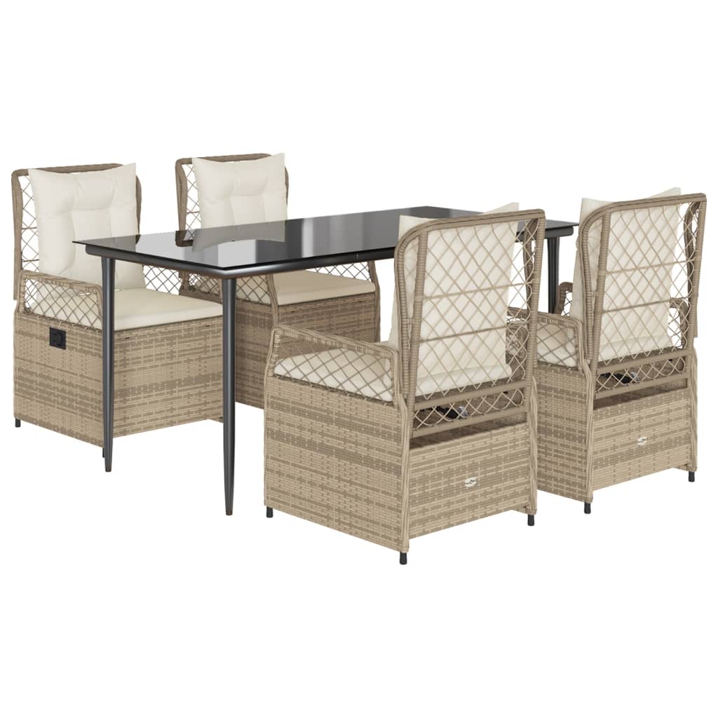spisebordssæt til haven 5 dele med hynder polyrattan beige