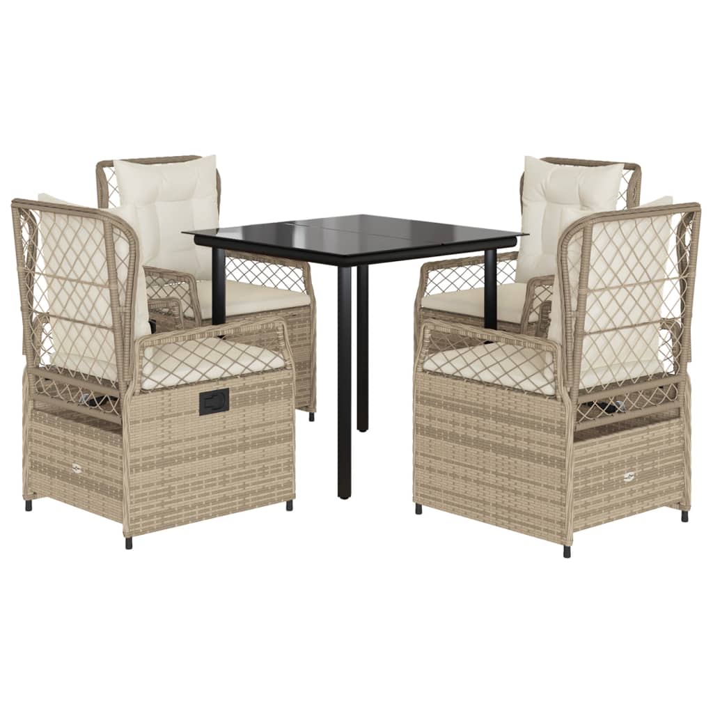 spisebordssæt til haven 5 dele med hynder polyrattan beige