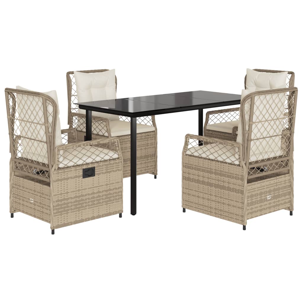spisebordssæt til haven 5 dele med hynder polyrattan beige