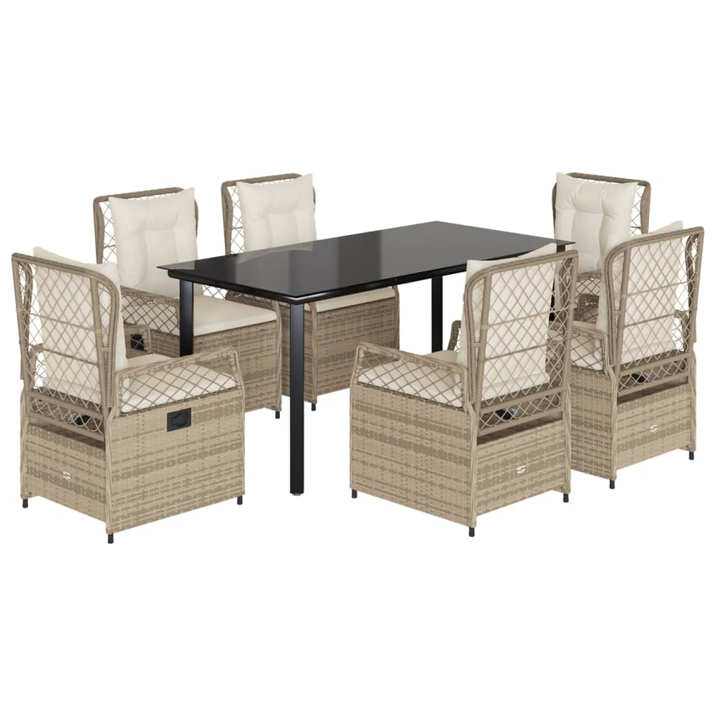 spisebordssæt til haven 7 dele med hynder polyrattan beige