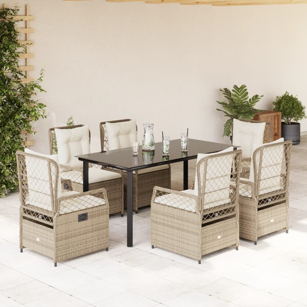 spisebordssæt til haven 7 dele med hynder polyrattan beige