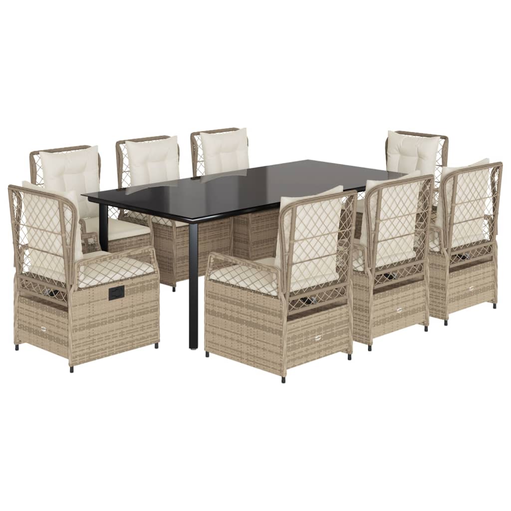 spisebordssæt til haven 9 dele med hynder polyrattan beige