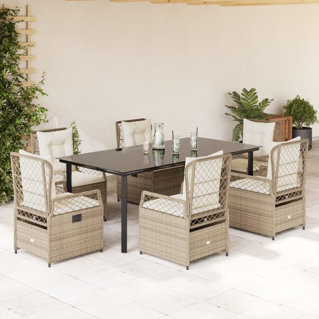 spisebordssæt til haven 9 dele med hynder polyrattan beige