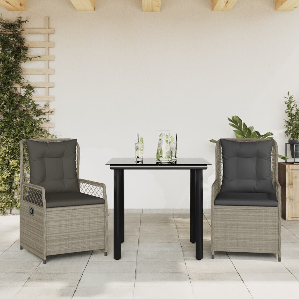 spisebordssæt til haven 3 dele med hynder polyrattan lysegrå