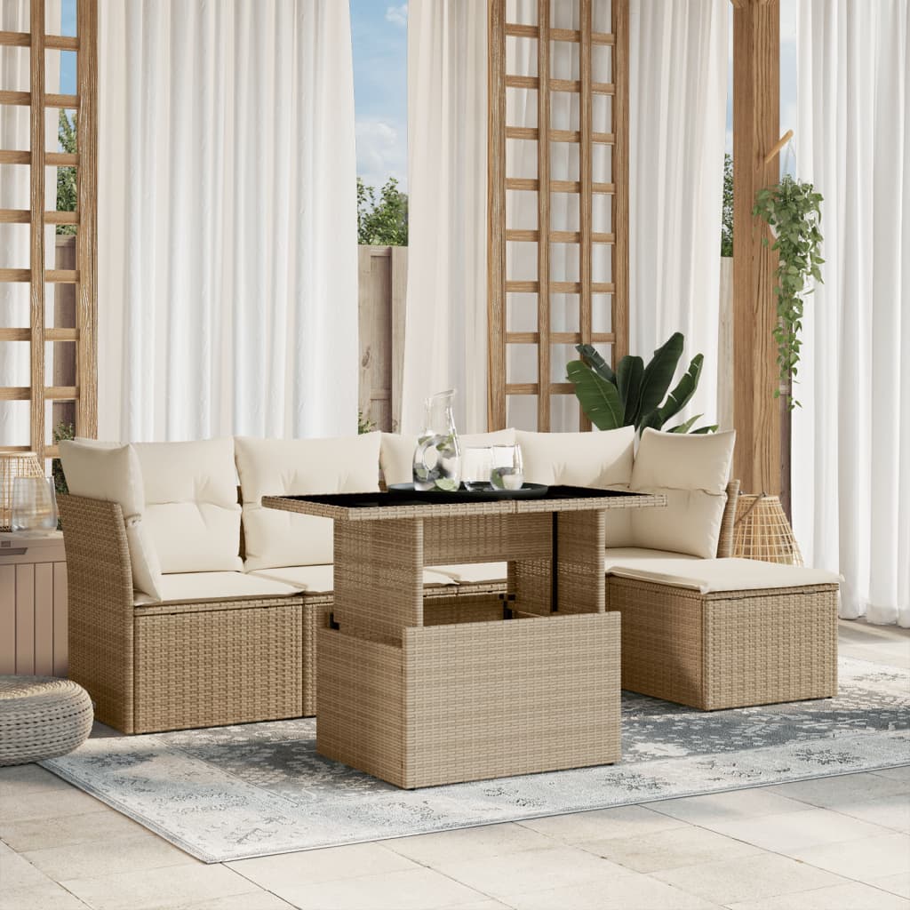 sofasæt til haven 6 dele med hynder polyrattan beige