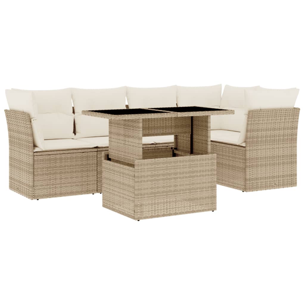 sofasæt til haven 6 dele med hynder polyrattan beige