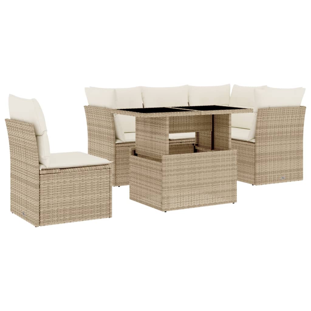 sofasæt til haven 6 dele med hynder polyrattan beige