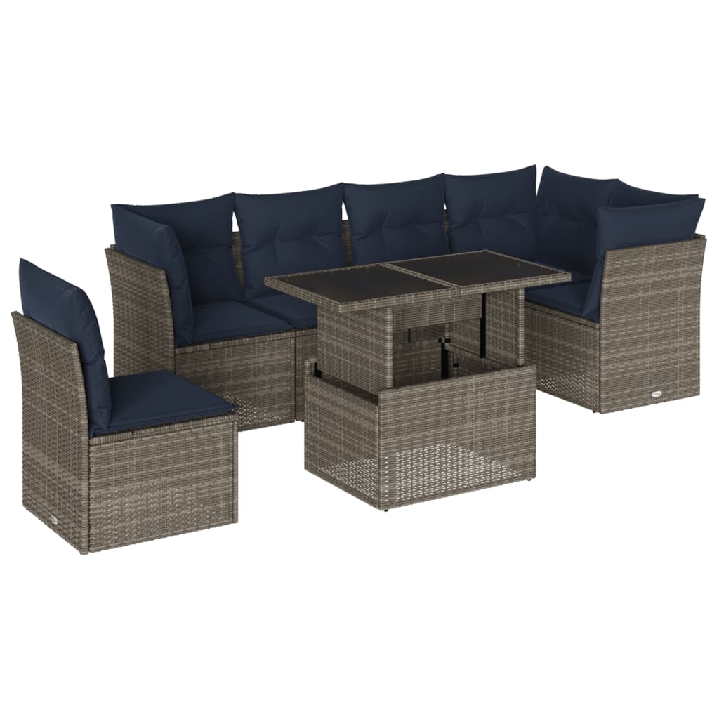 havesofasæt med 7 dele og hynder grå polyrattan