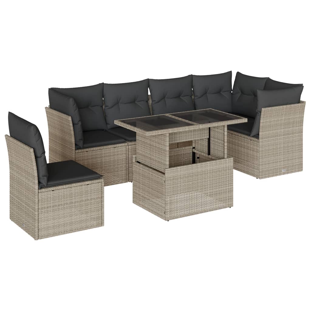 sofasæt til haven 7 dele med hynder polyrattan lysegrå