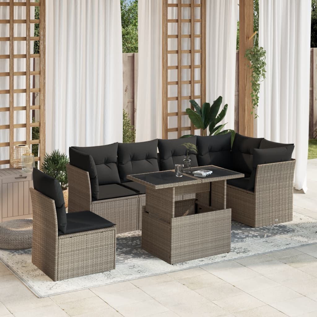 sofasæt til haven 7 dele med hynder polyrattan lysegrå