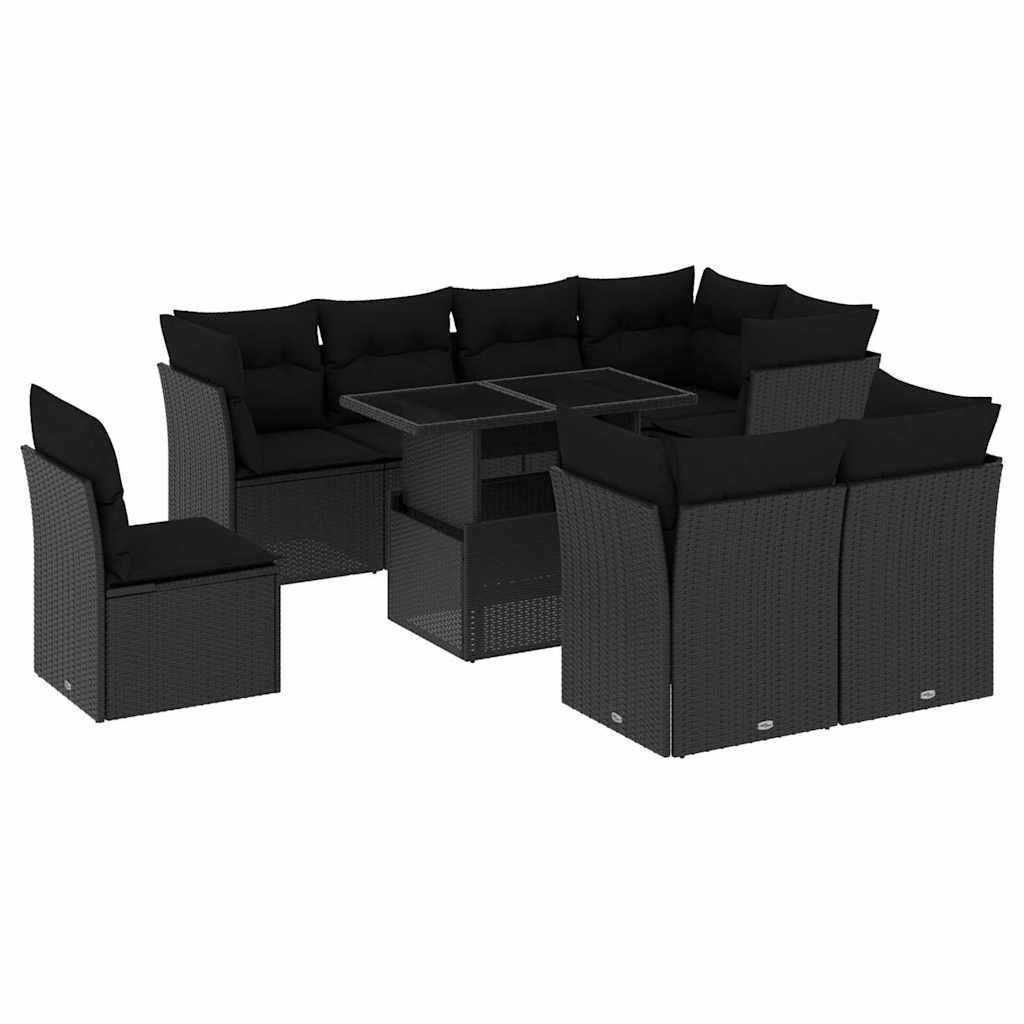 sofasæt til haven 9 dele med hynder polyrattan sort