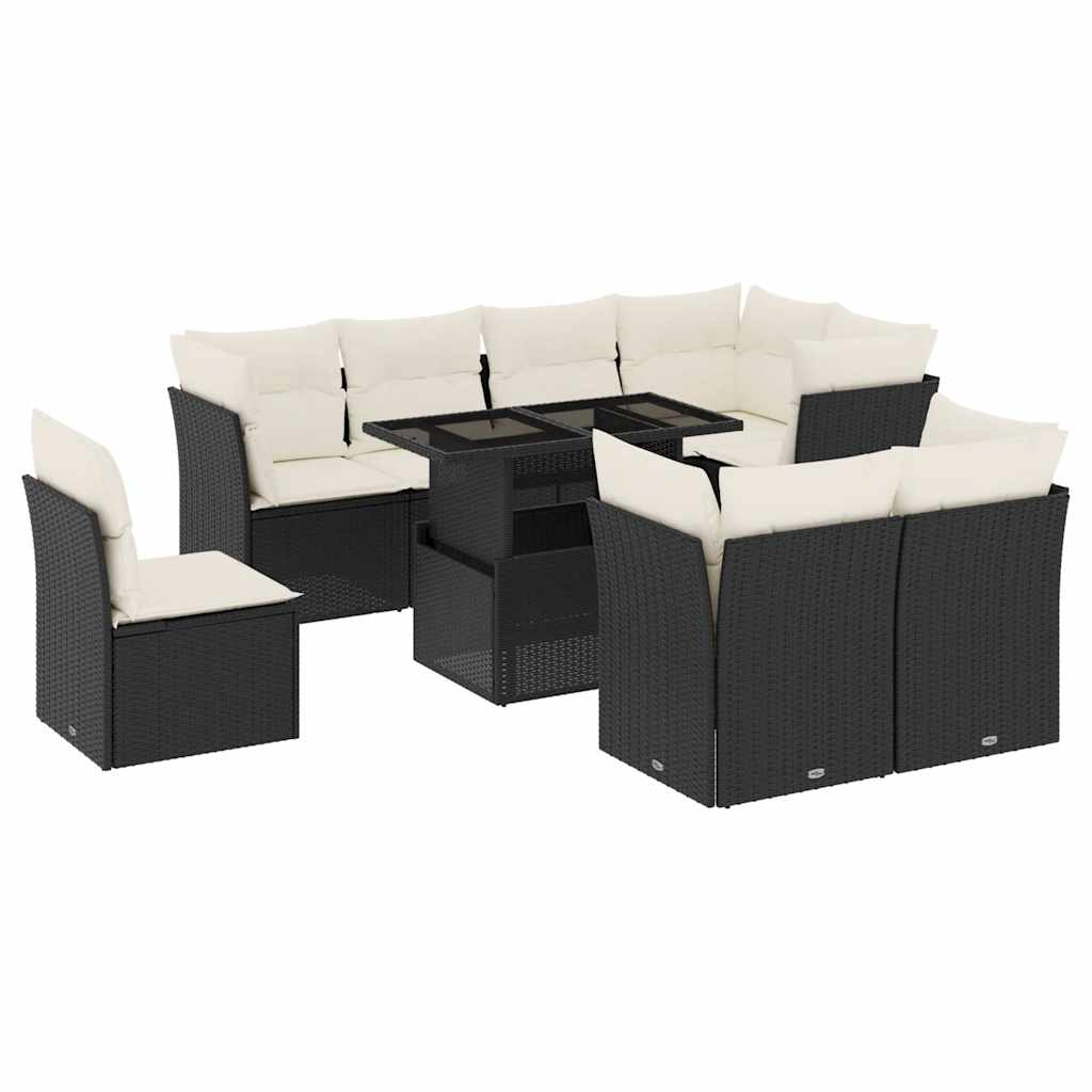sofasæt til haven 9 dele med hynder polyrattan sort