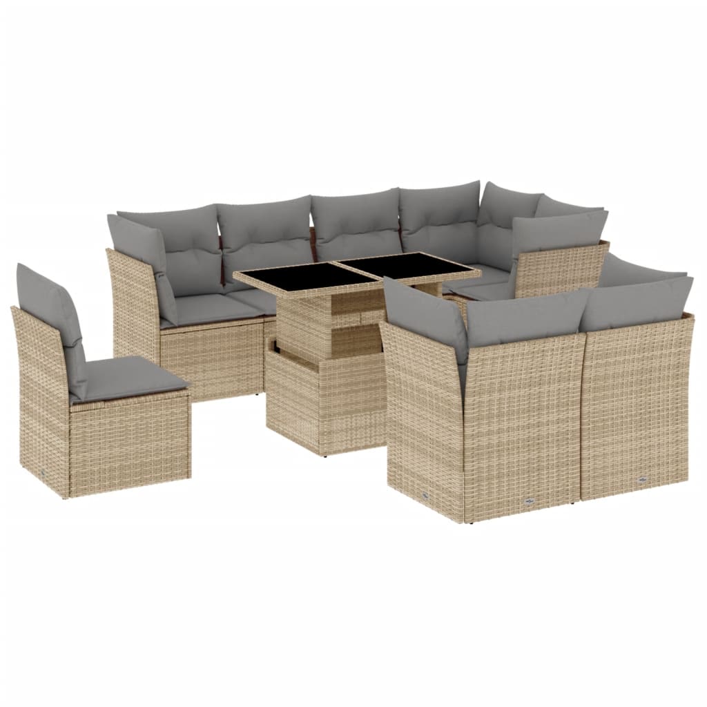 sofasæt til haven 9 dele med hynder polyrattan beige