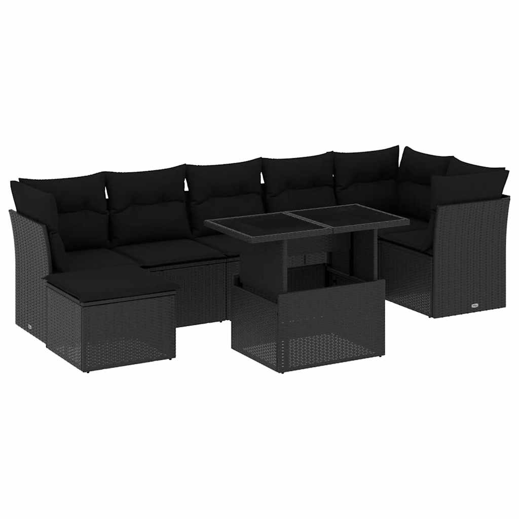 sofasæt til haven 8 dele med hynder polyrattan sort