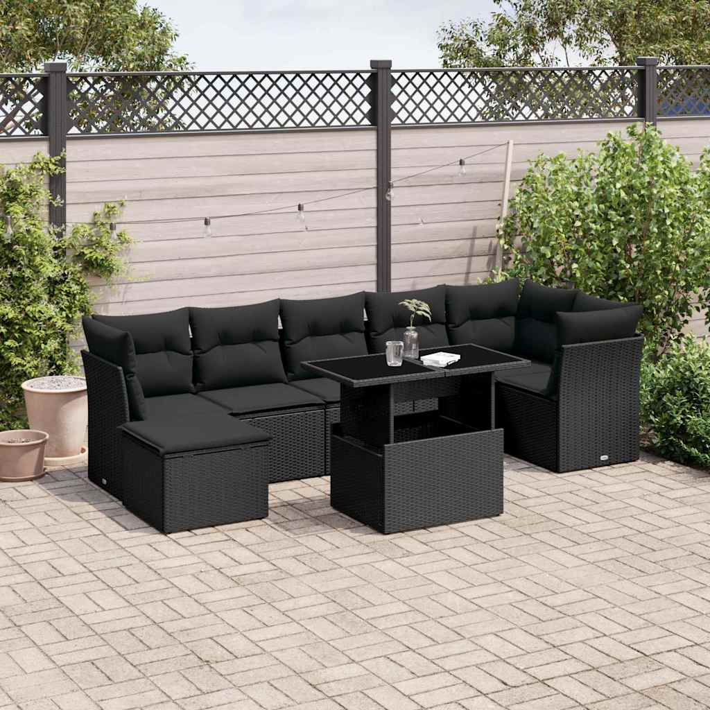 sofasæt til haven 8 dele med hynder polyrattan sort