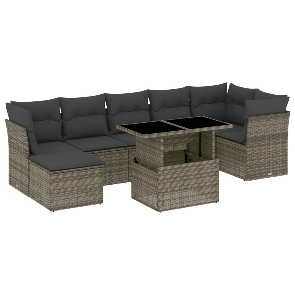 sofasæt til haven 8 dele med hynder polyrattan grå