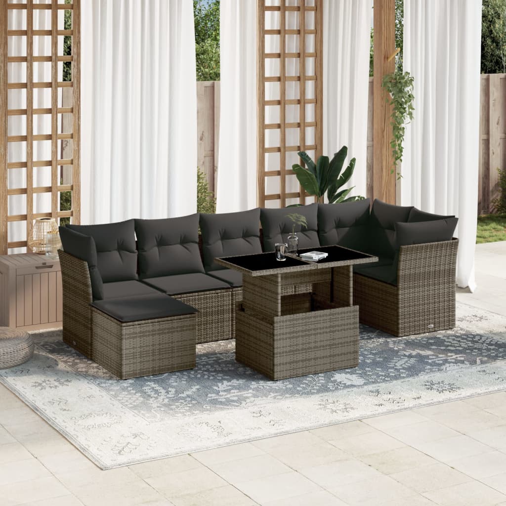 sofasæt til haven 8 dele med hynder polyrattan grå