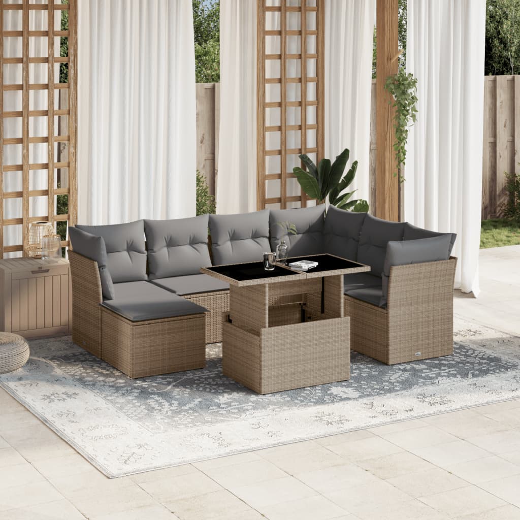 sofasæt til haven 8 dele med hynder polyrattan beige