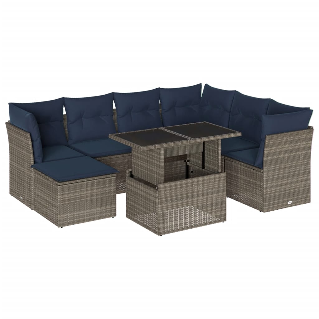 havesofasæt med 8 hynder grå polyrattan