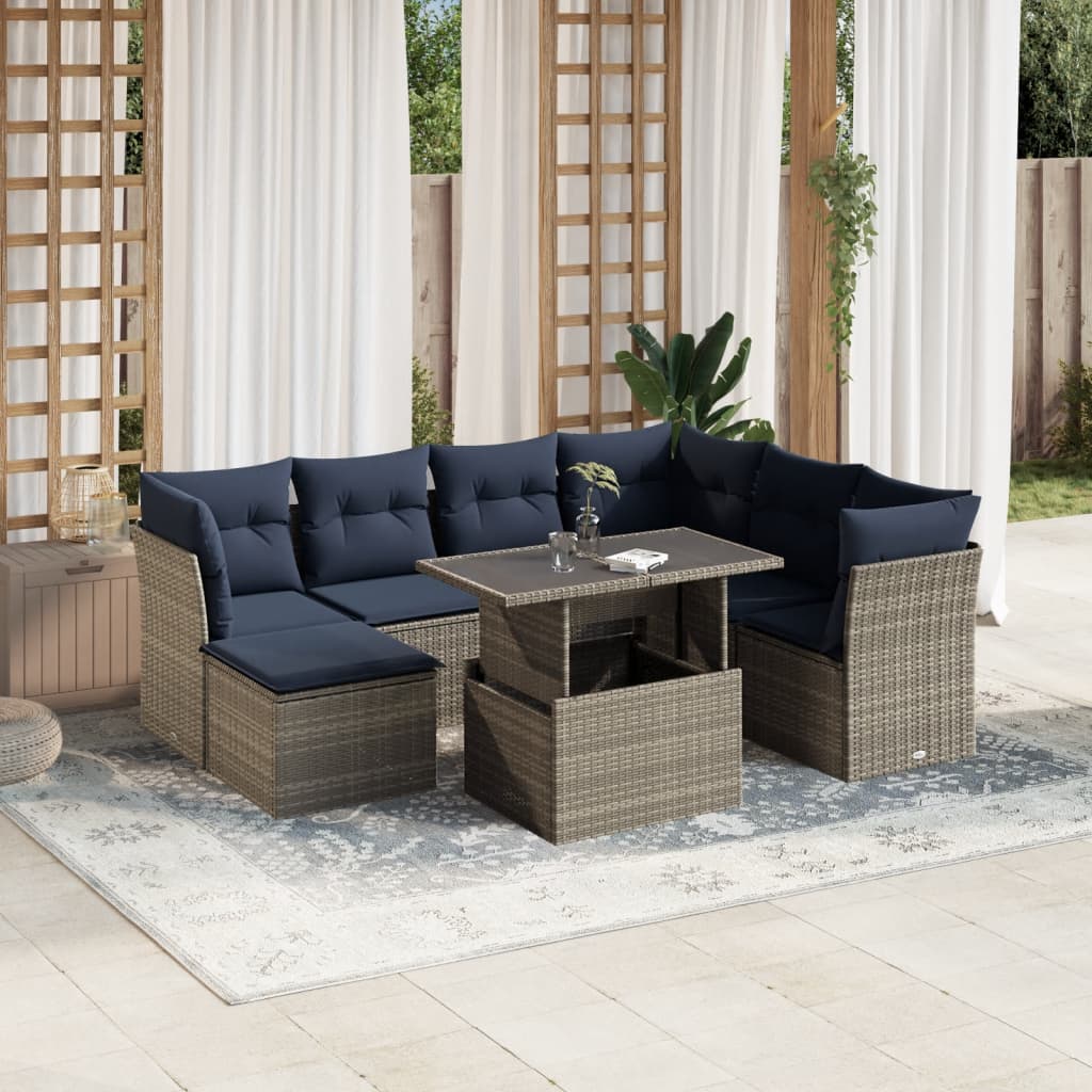 havesofasæt med 8 hynder grå polyrattan
