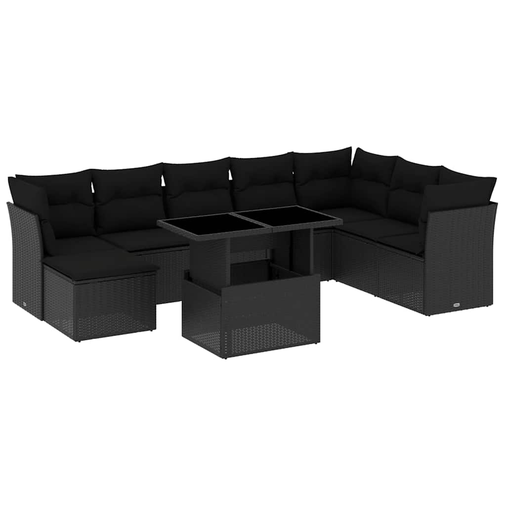 sofasæt til haven 9 dele med hynder polyrattan sort